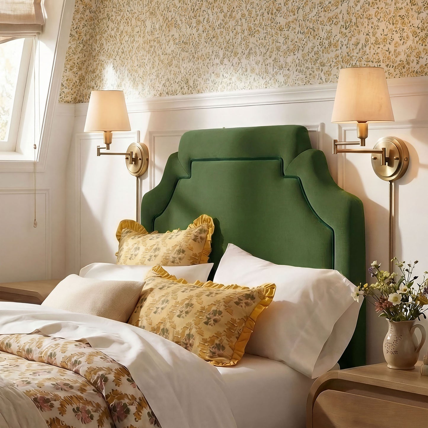 Thatch Stain-Resistant Performance Velvet Twin Size Headboard in Moss Green Dark Green