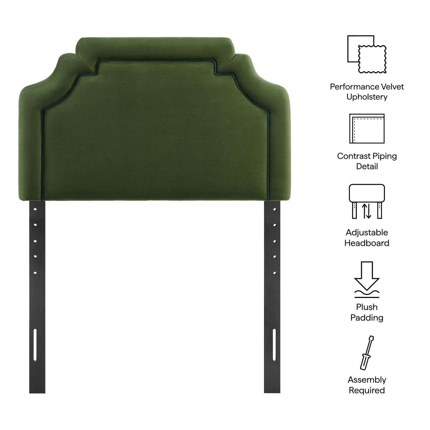 Thatch Stain-Resistant Performance Velvet Twin Size Headboard in Moss Green Dark Green