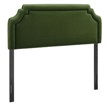 Magnolia Stain-Resistant Performance Velvet Full Size Headboard in Moss Green Dark Green