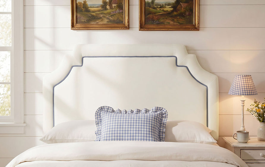 Thatch Stain-Resistant Performance Velvet Queen Size Headboard in Alabaster Cadet Blue