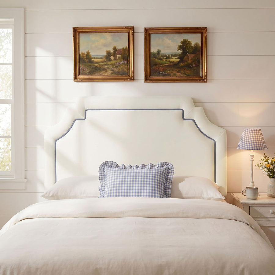 Thatch Stain-Resistant Performance Velvet King Size Headboard in Alabaster Cadet Blue