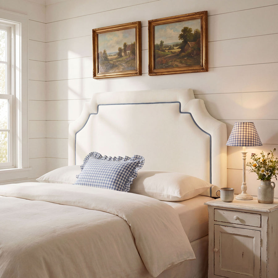 Thatch Stain-Resistant Performance Velvet King Size Headboard in Alabaster Cadet Blue