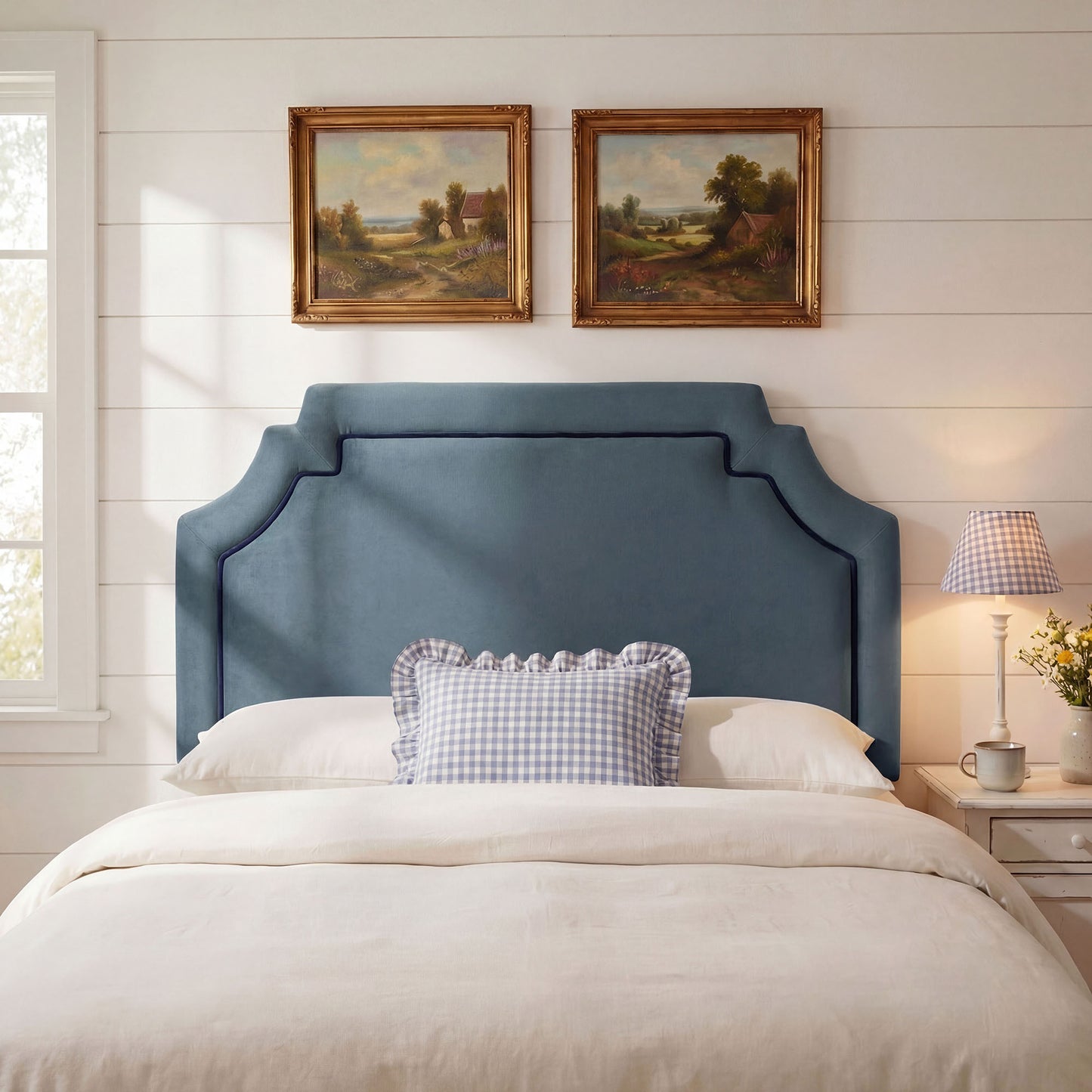 Thatch Stain-Resistant Performance Velvet King Size Headboard in Cadet Blue Midnight