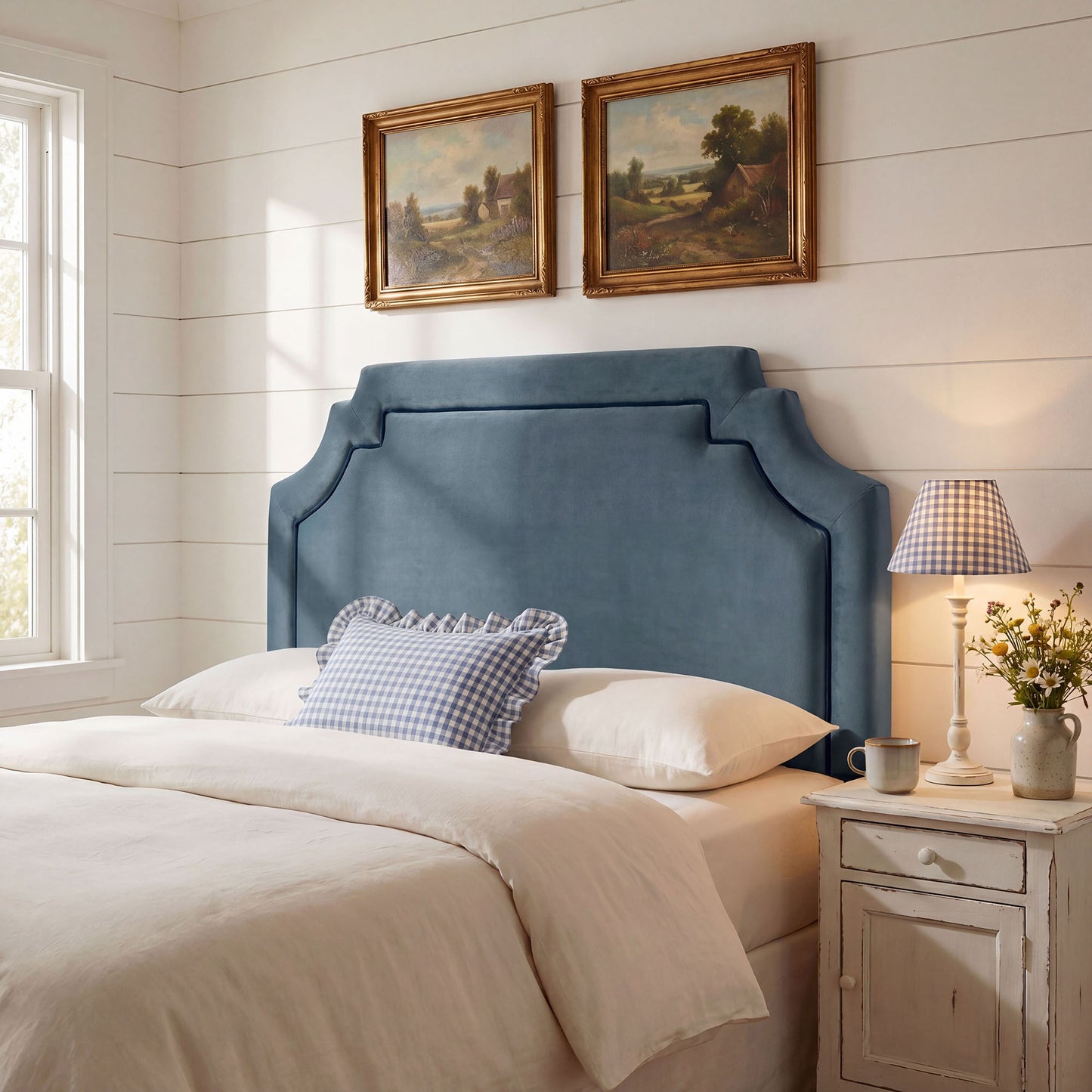 Thatch Stain-Resistant Performance Velvet King Size Headboard in Cadet Blue Midnight