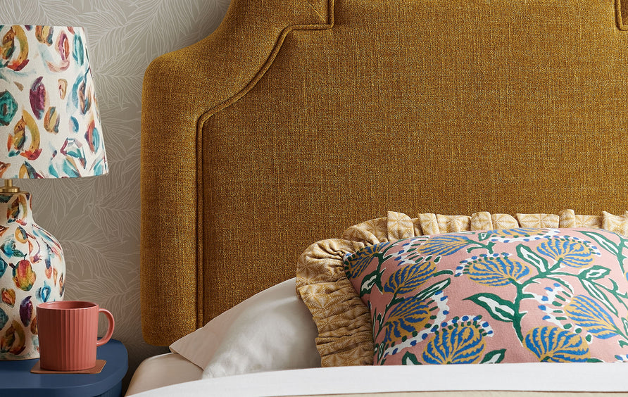 Thatch Upholstered Fabric Twin Size Headboard in Copper