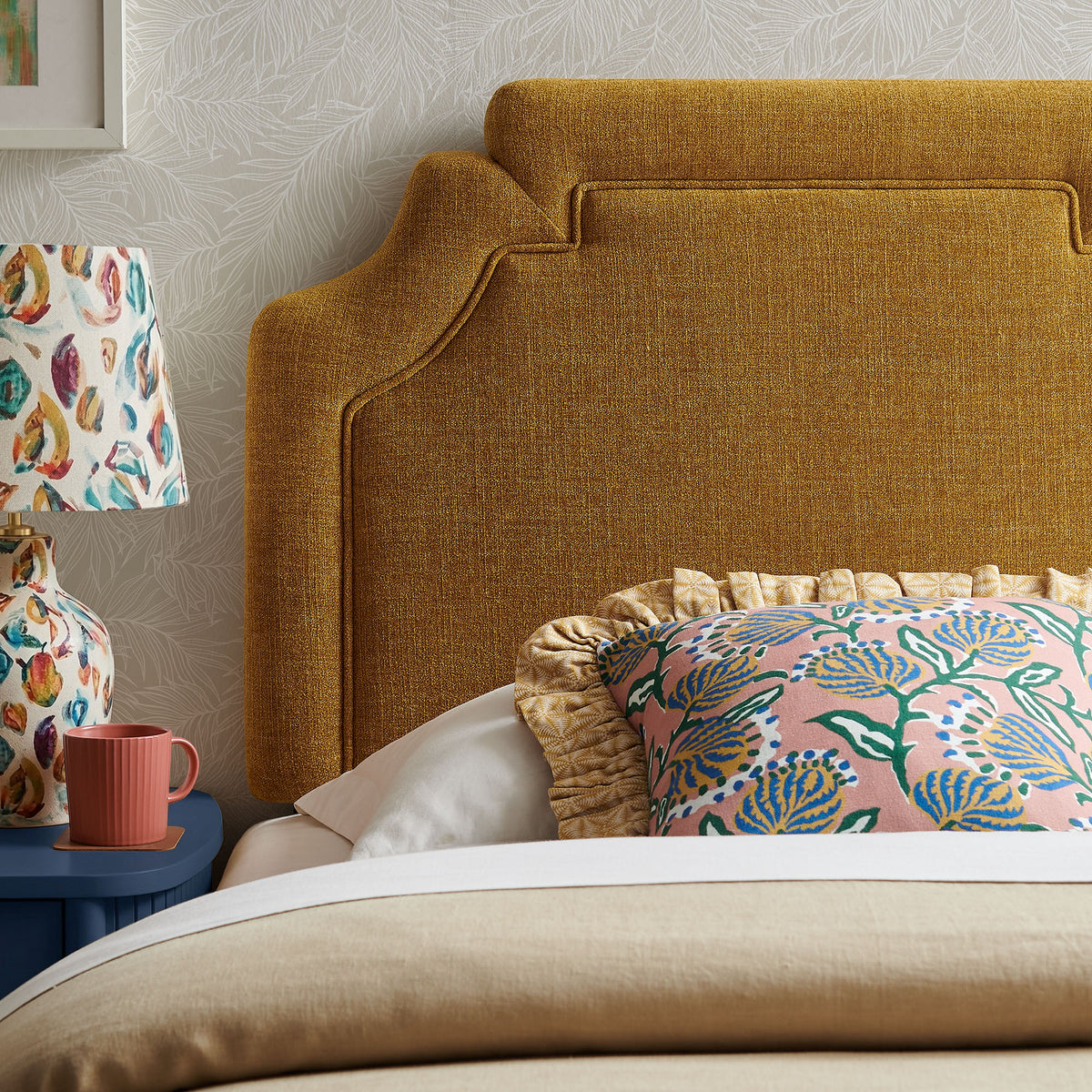 Magnolia Upholstered Fabric Twin Size Headboard in Copper