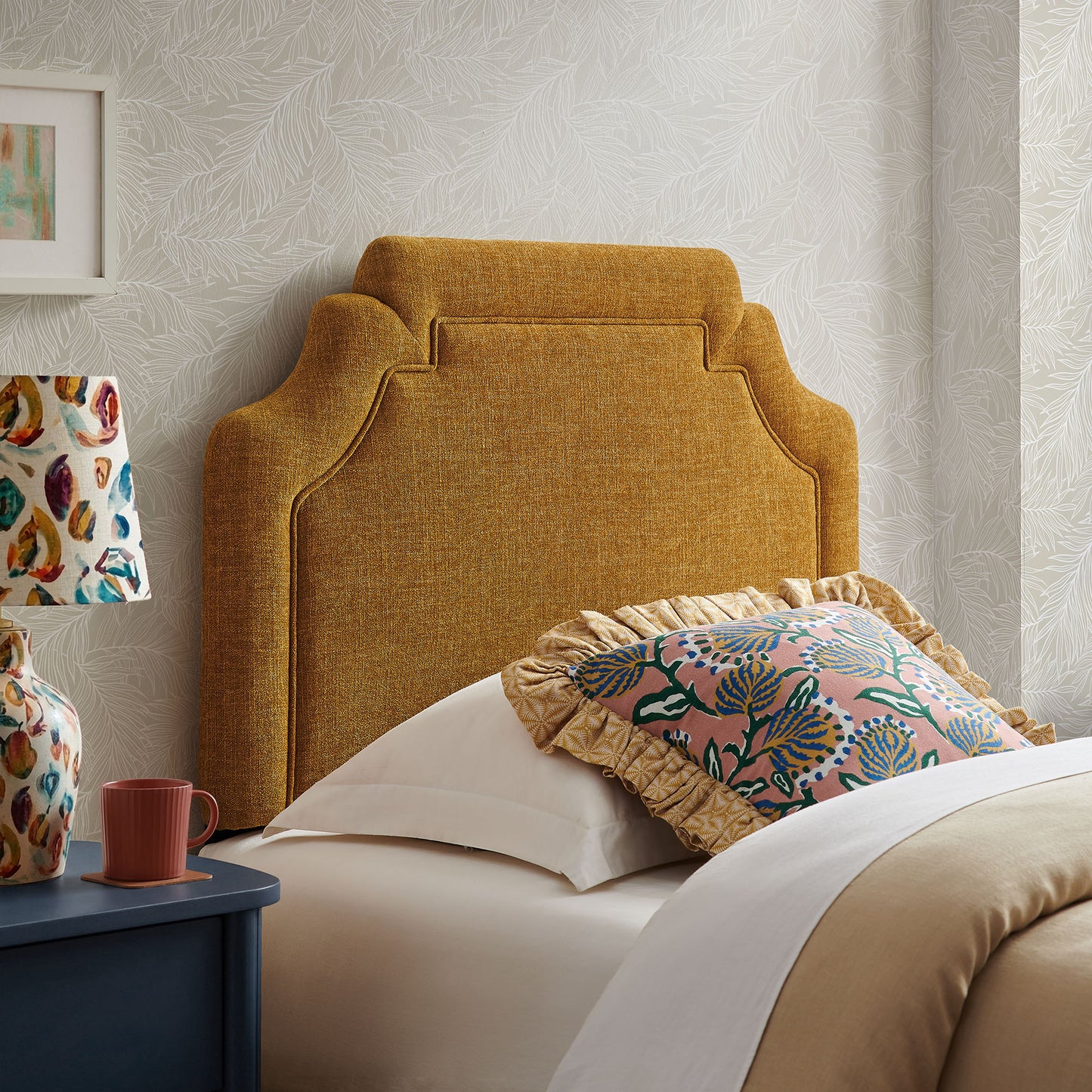 Thatch Upholstered Fabric Twin Size Headboard in Copper