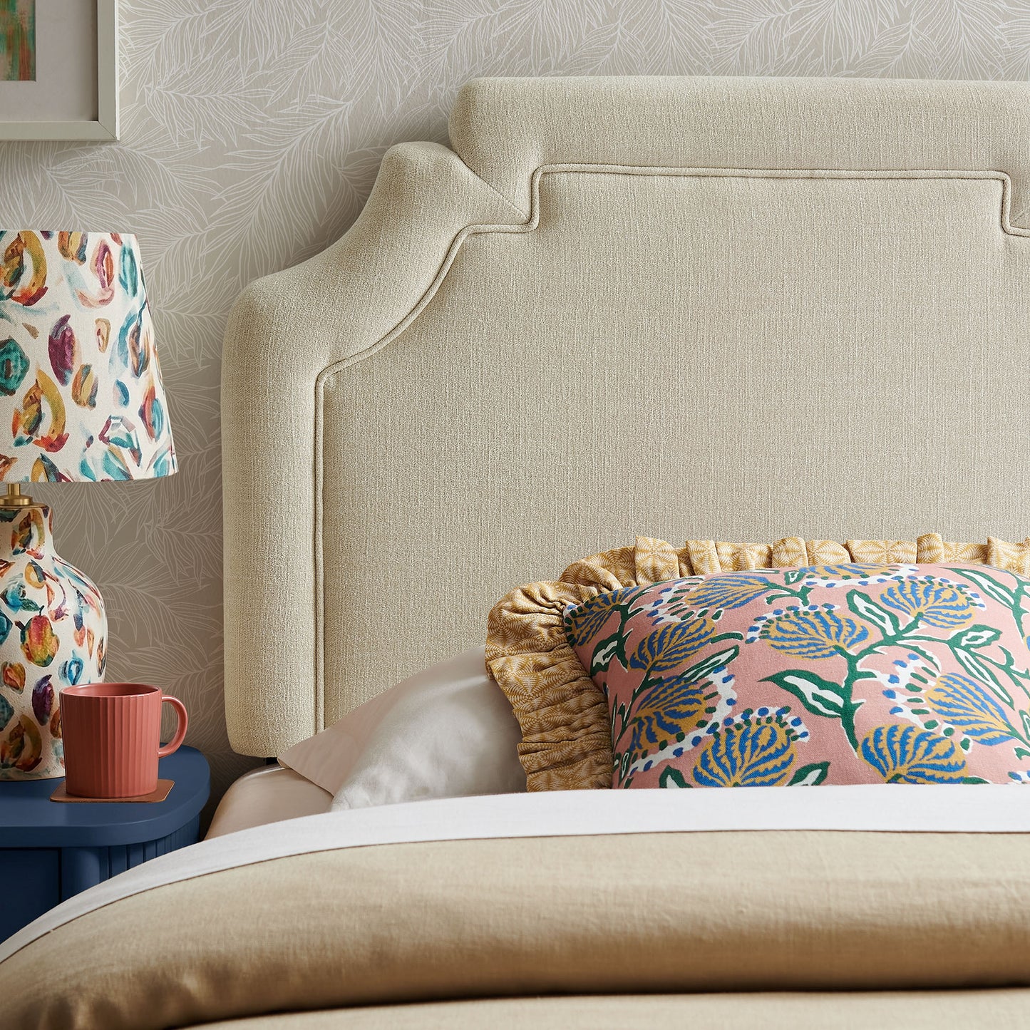 Thatch Upholstered Fabric Twin Size Headboard in Ecru