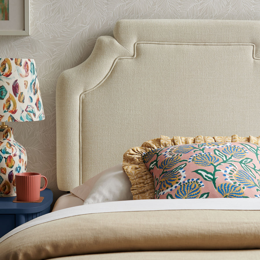 Thatch Upholstered Fabric Twin Size Headboard in Ecru