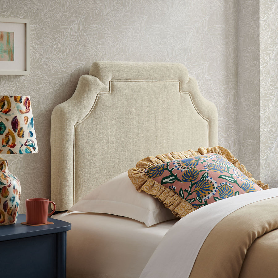 Thatch Upholstered Fabric Twin Size Headboard in Ecru
