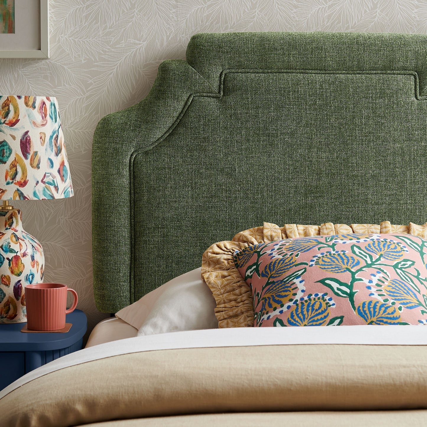 Thatch Upholstered Fabric Twin Size Headboard in Foliage