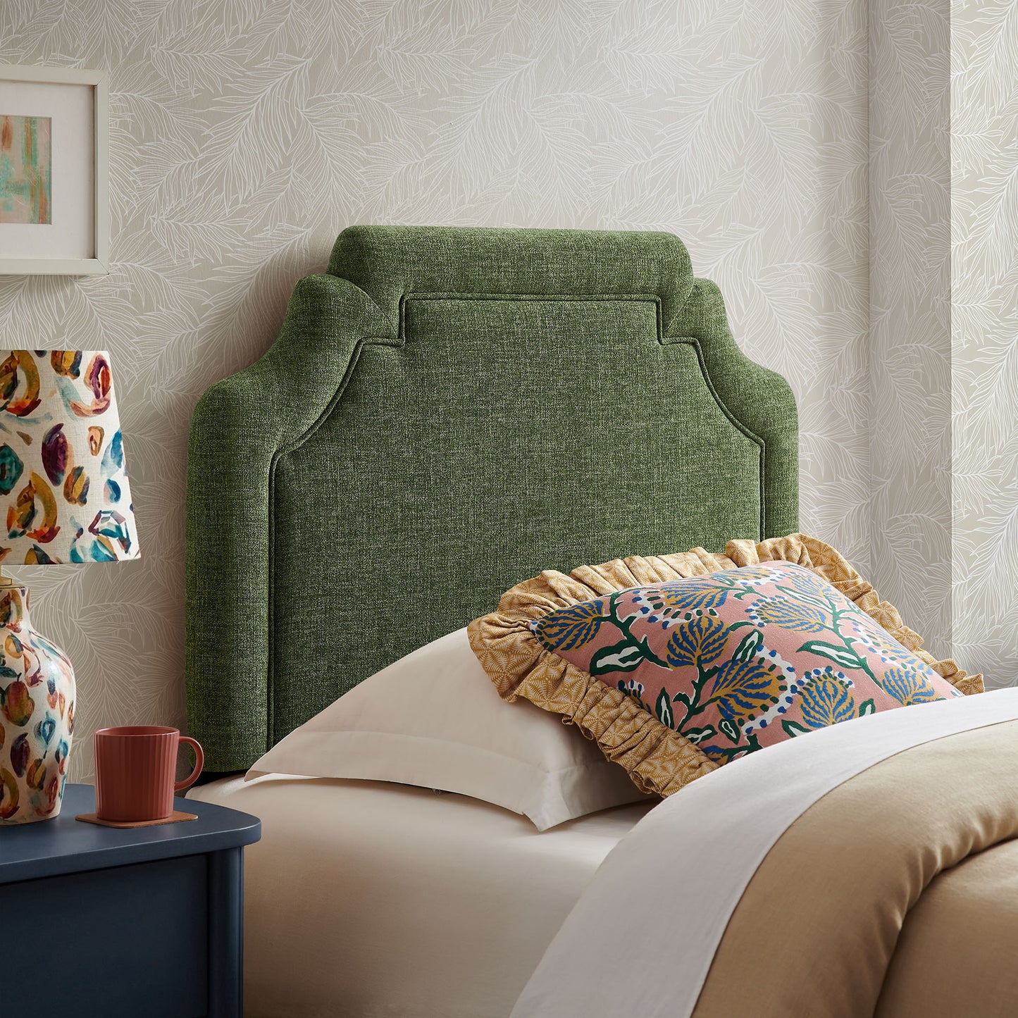 Thatch Upholstered Fabric Twin Size Headboard in Foliage