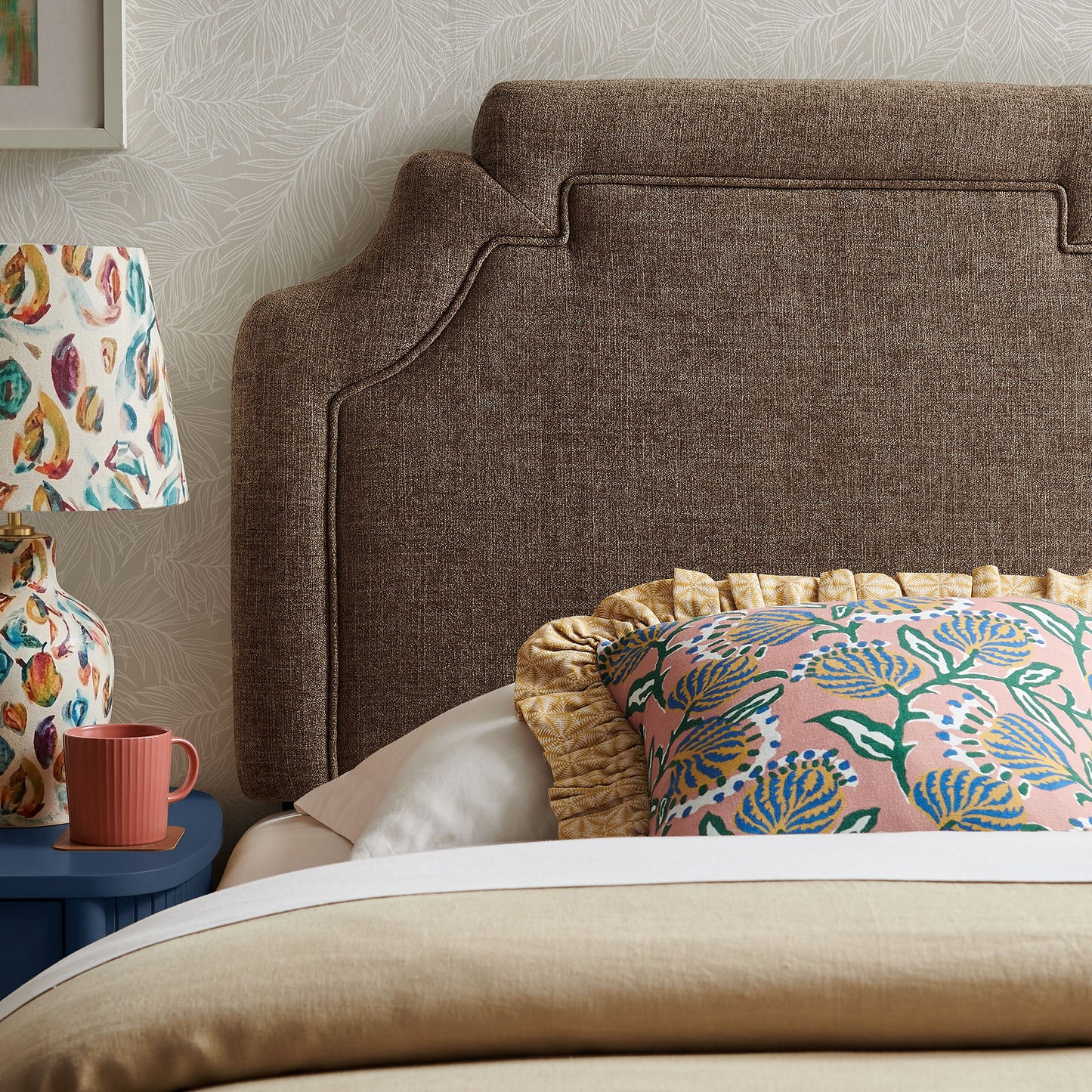 Thatch Upholstered Fabric Twin Size Headboard in Mocha