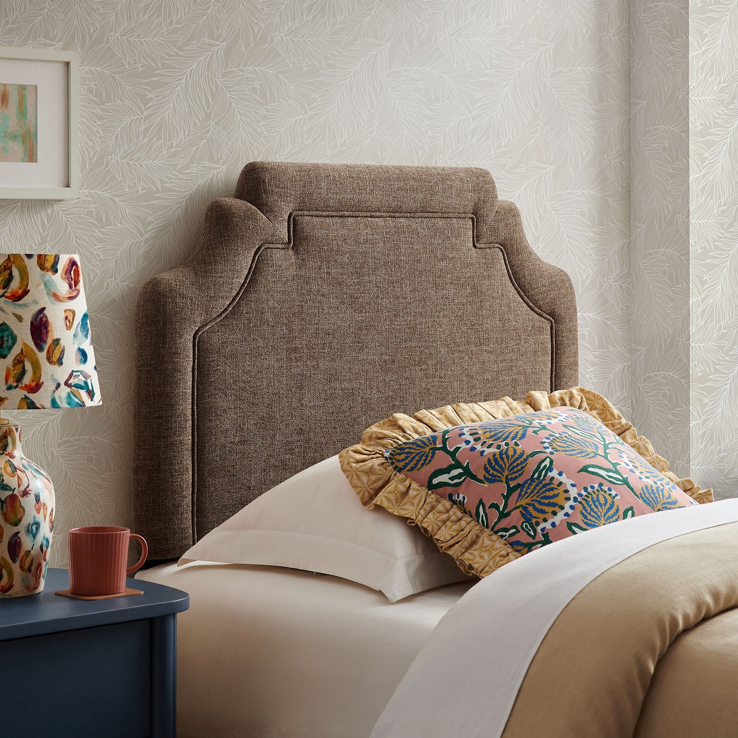 Thatch Upholstered Fabric Twin Size Headboard in Mocha