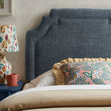 Thatch Upholstered Fabric Twin Size Headboard in Slate Blue