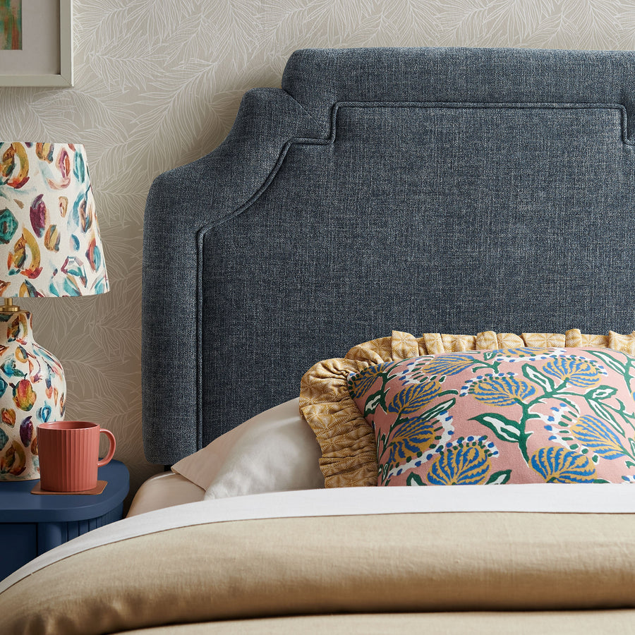 Thatch Upholstered Fabric Twin Size Headboard in Slate Blue