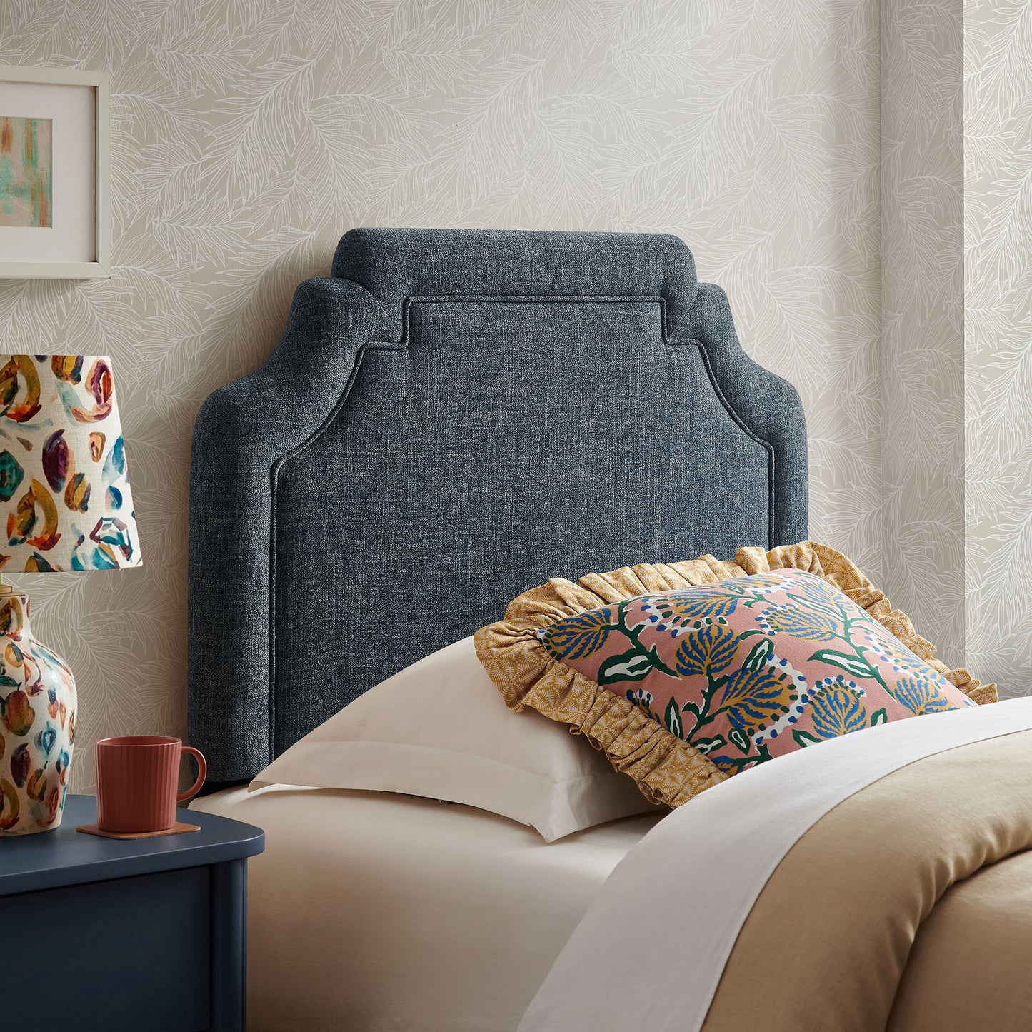 Thatch Upholstered Fabric Twin Size Headboard in Slate Blue