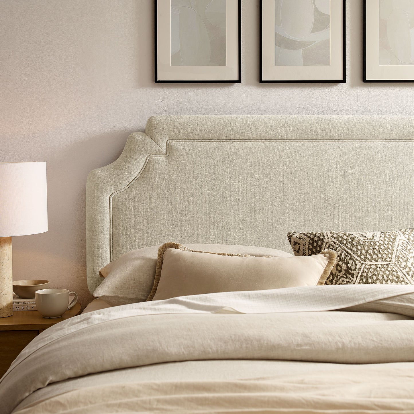 Thatch Upholstered Fabric Full Size Headboard in Ecru