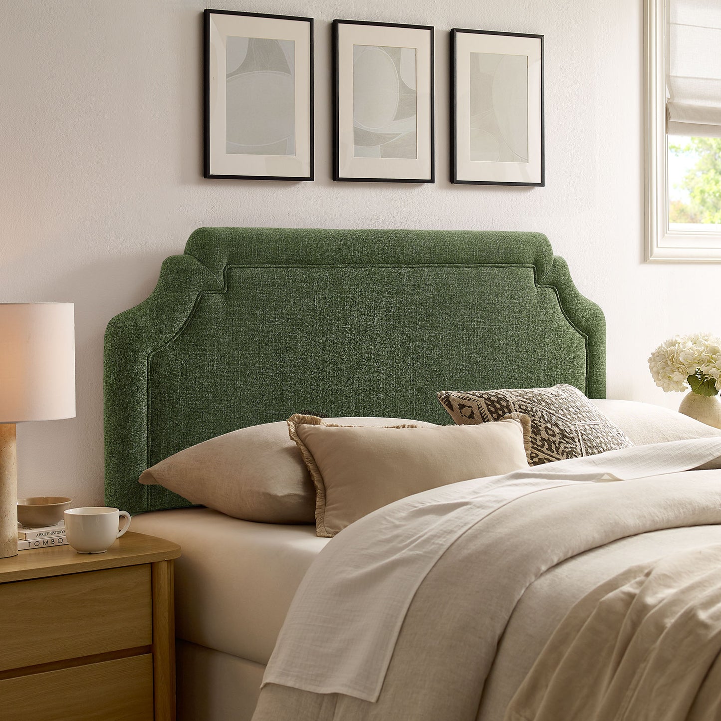 Thatch Upholstered Fabric Full Size Headboard in Foliage