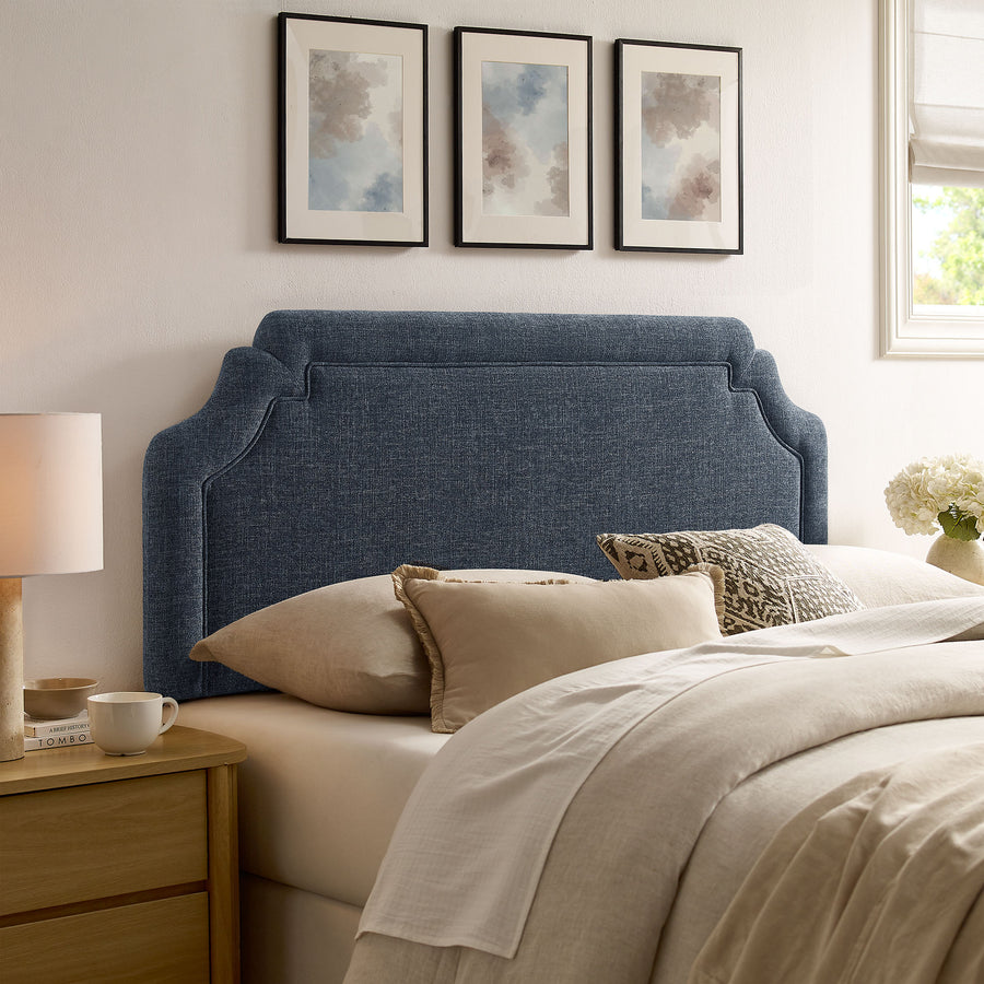 Thatch Upholstered Fabric Full Size Headboard in Slate Blue