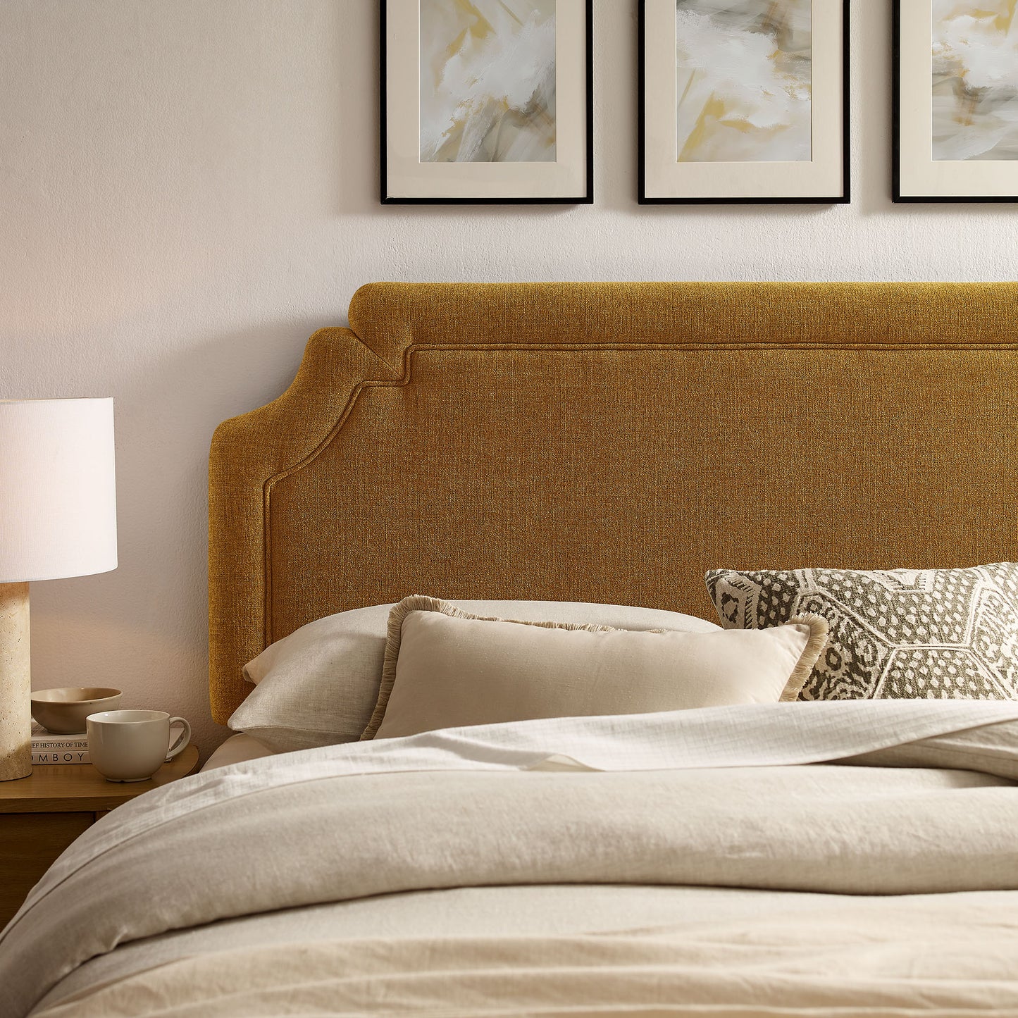 Thatch Upholstered Fabric King Size Headboard in Copper