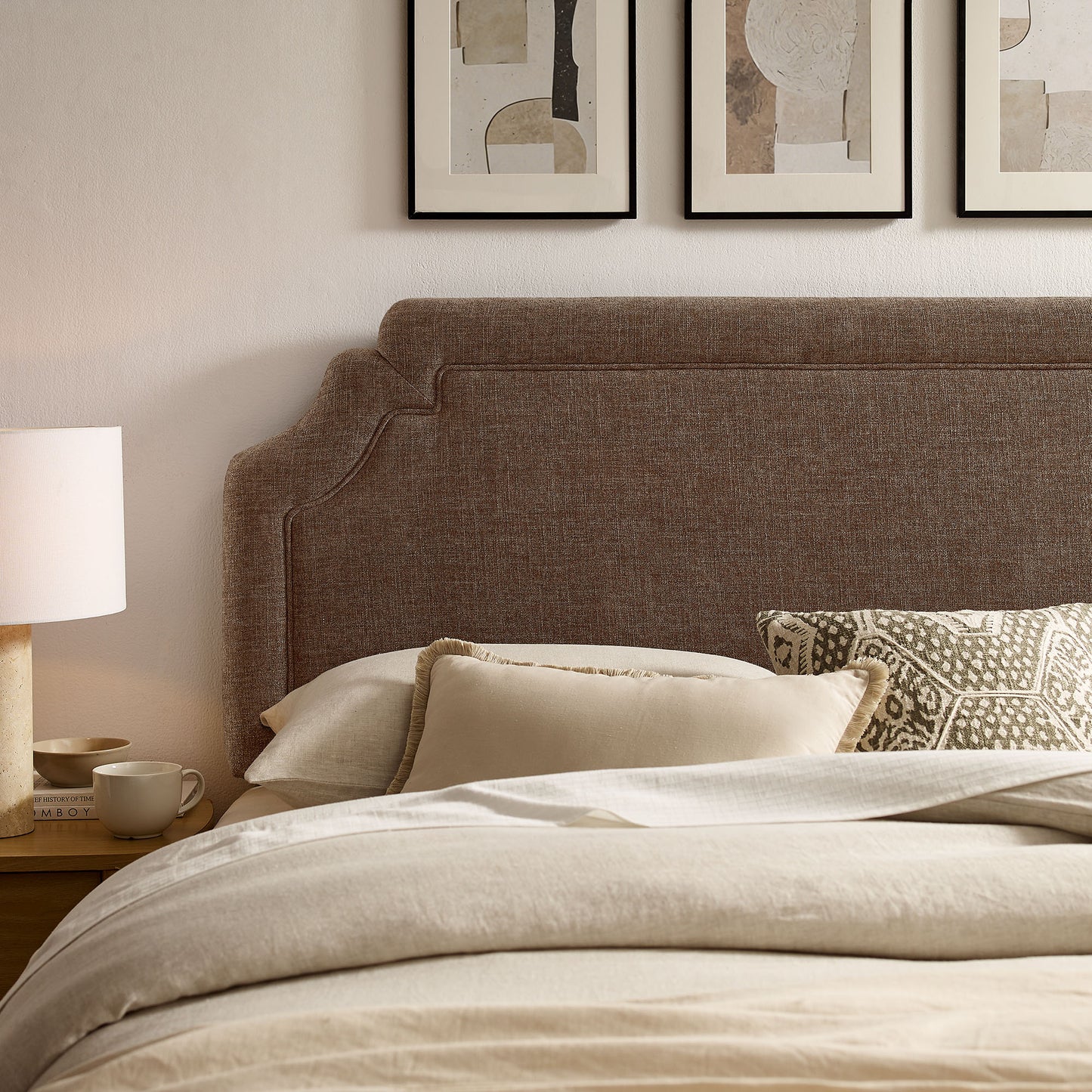 Thatch Upholstered Fabric King Size Headboard in Mocha