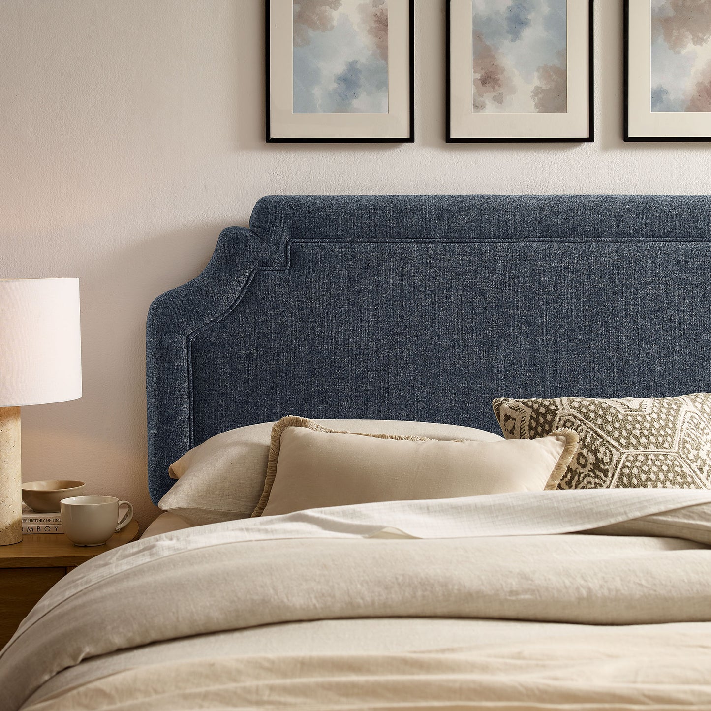 Thatch Upholstered Fabric King Size Headboard in Slate Blue