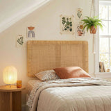 Toile Wall Mounted Wood and Rattan Twin Size Headboard in Natural Rattan