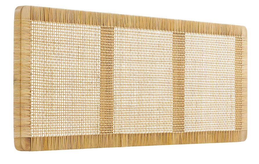 Toile Wall Mounted Wood and Rattan Full Size Headboard in Natural Rattan