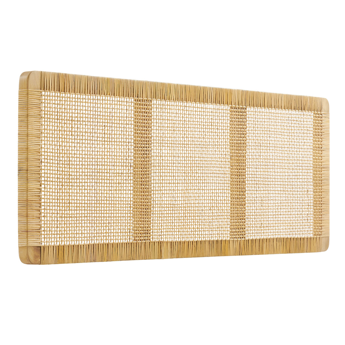 Toile Wall Mounted Wood and Rattan Full Size Headboard in Natural Rattan
