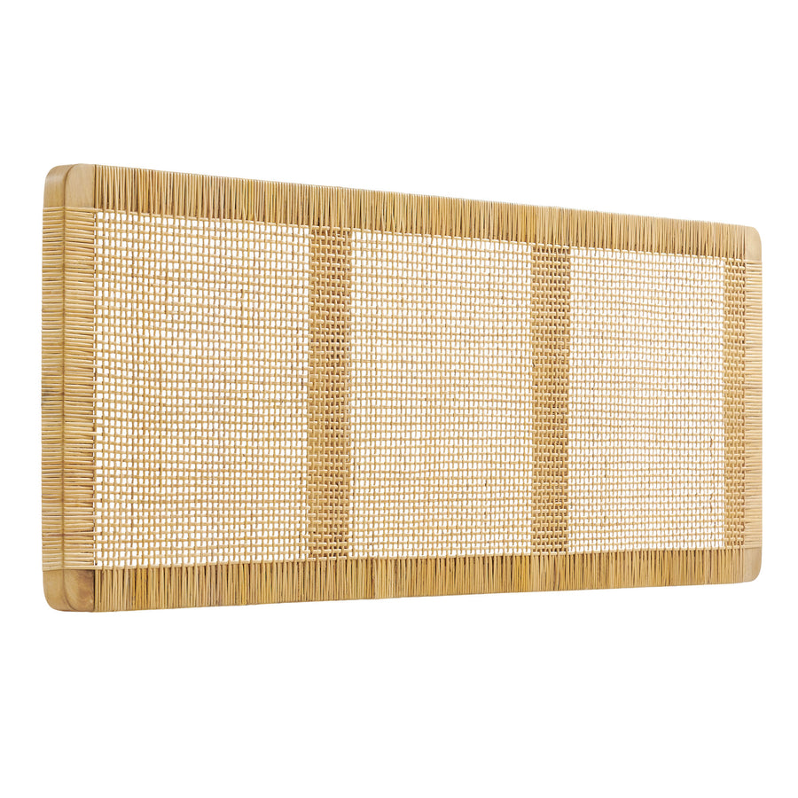 Toile Wall Mounted Wood and Rattan Full Size Headboard in Natural Rattan
