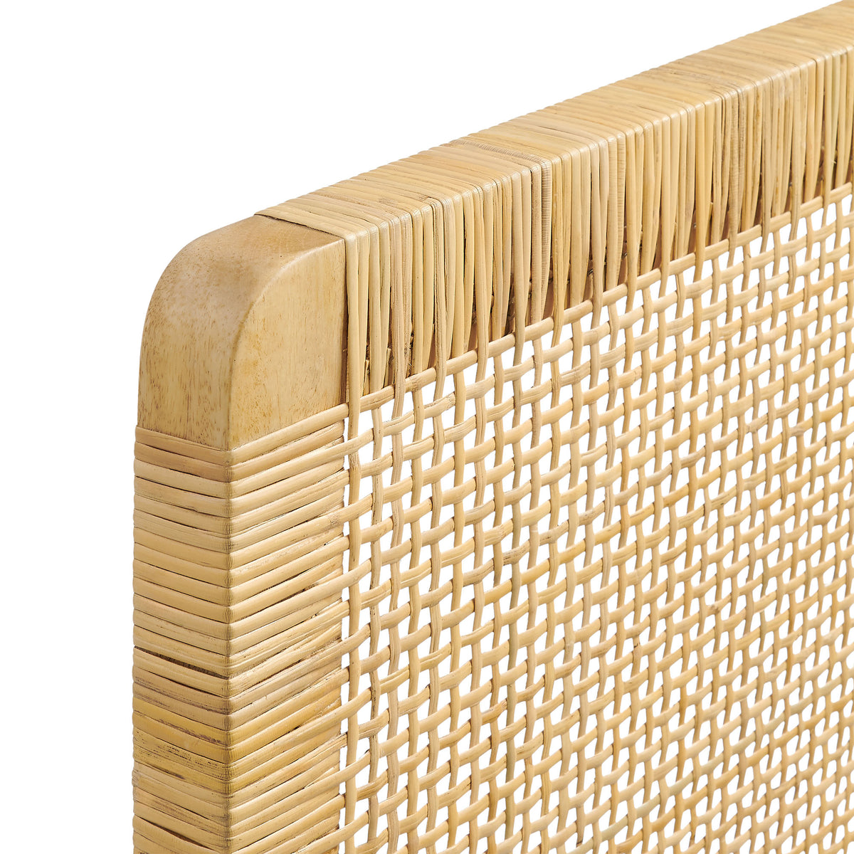 Toile Wall Mounted Wood and Rattan Full Size Headboard in Natural Rattan