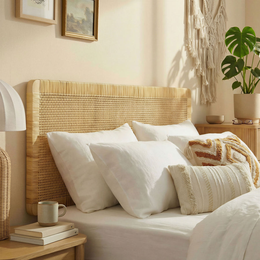 Toile Wall Mounted Wood and Rattan Full Size Headboard in Natural Rattan