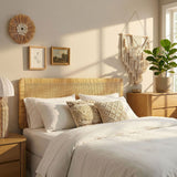 Toile Wall Mounted Wood and Rattan Full Size Headboard in Natural Rattan