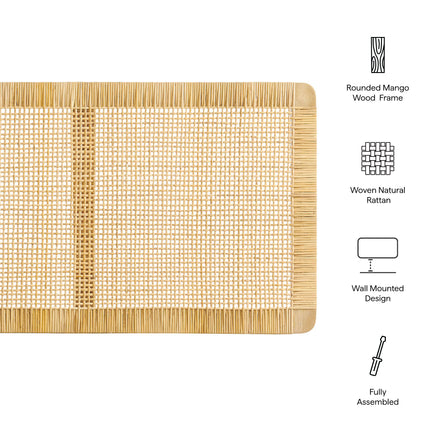 Sandy Wall Mounted Wood and Rattan Full Size Headboard in Natural Rattan