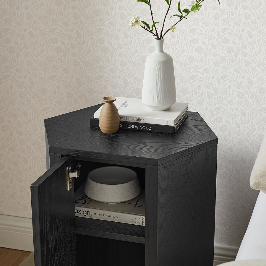 Adair Faceted Wood Side Table in Black