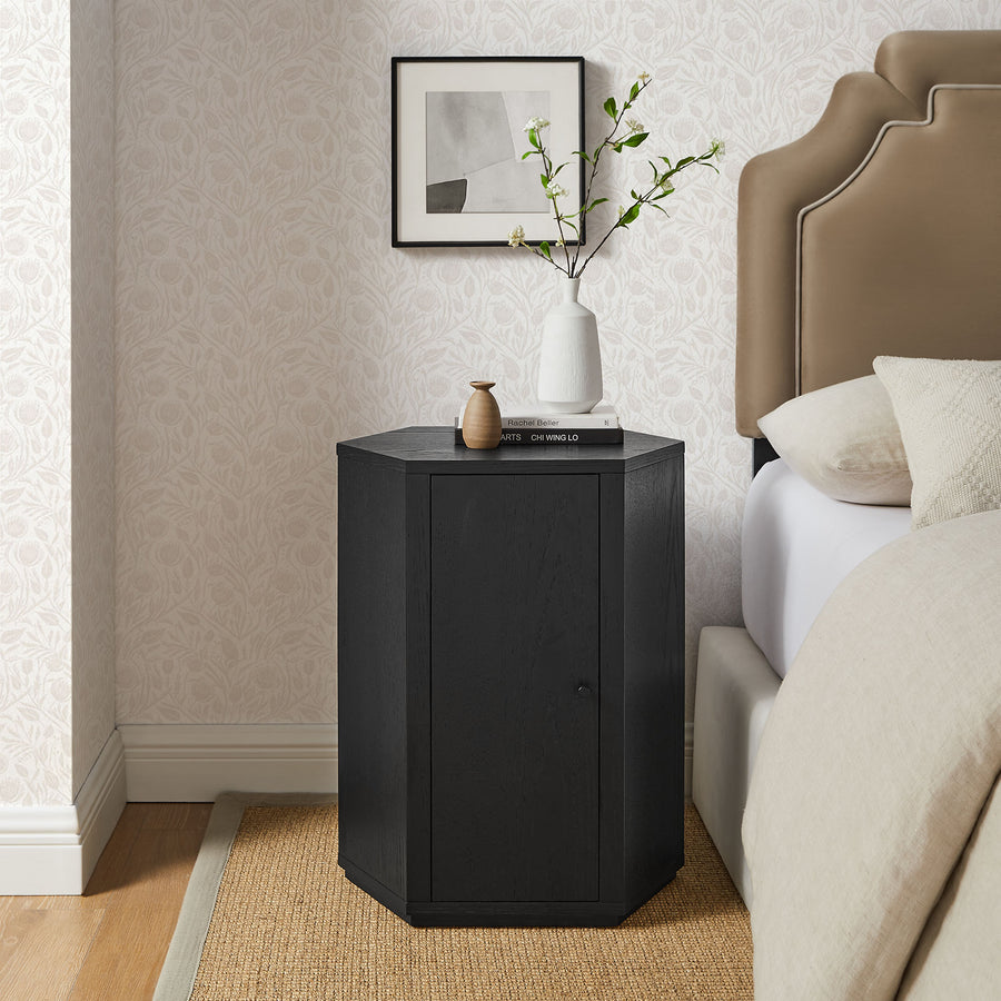 Adair Faceted Wood Side Table in Black