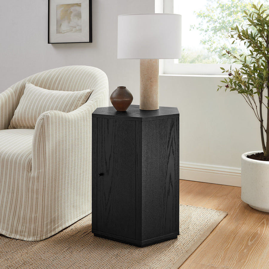 Adair Faceted Wood Side Table in Black