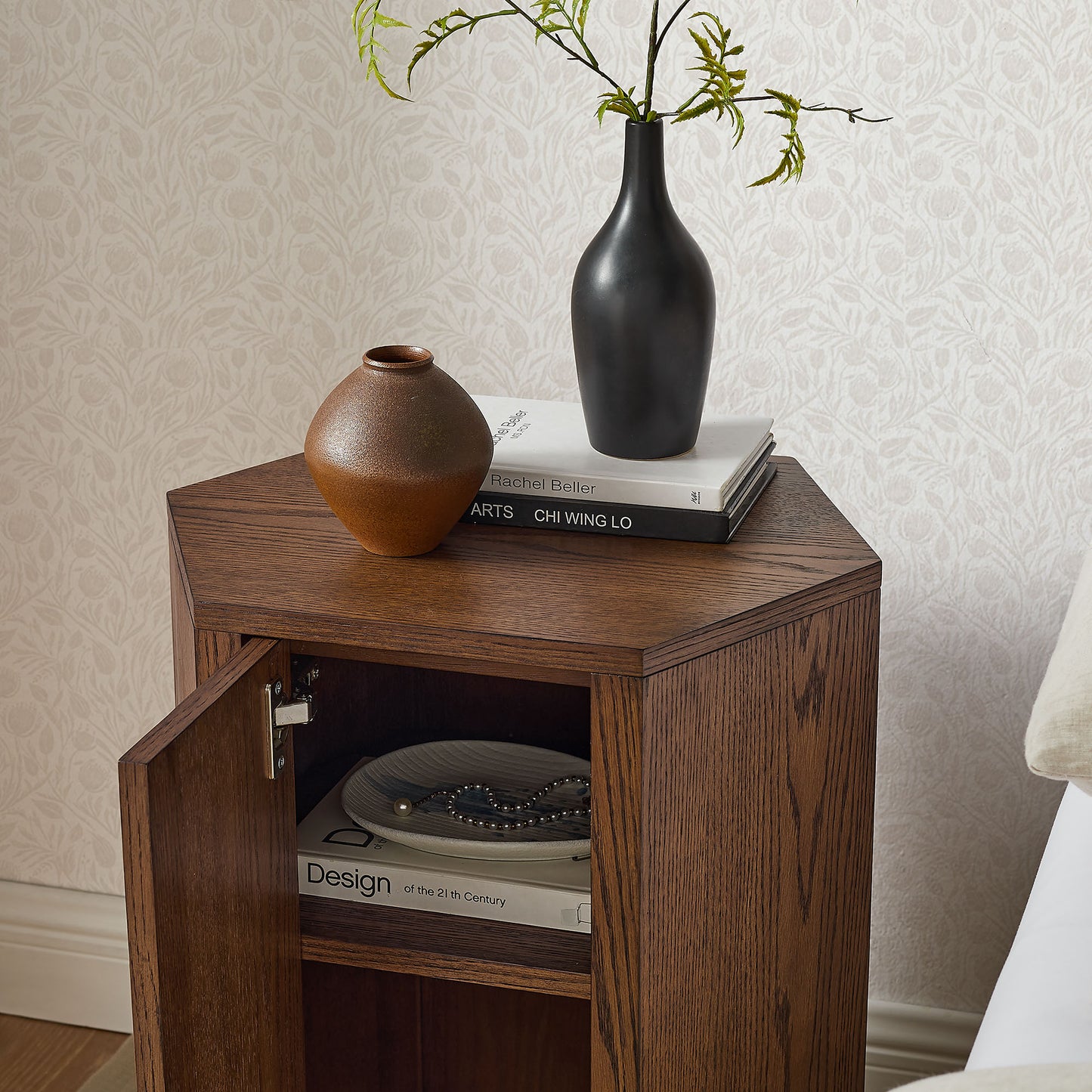 Adair Faceted Wood Side Table in Walnut