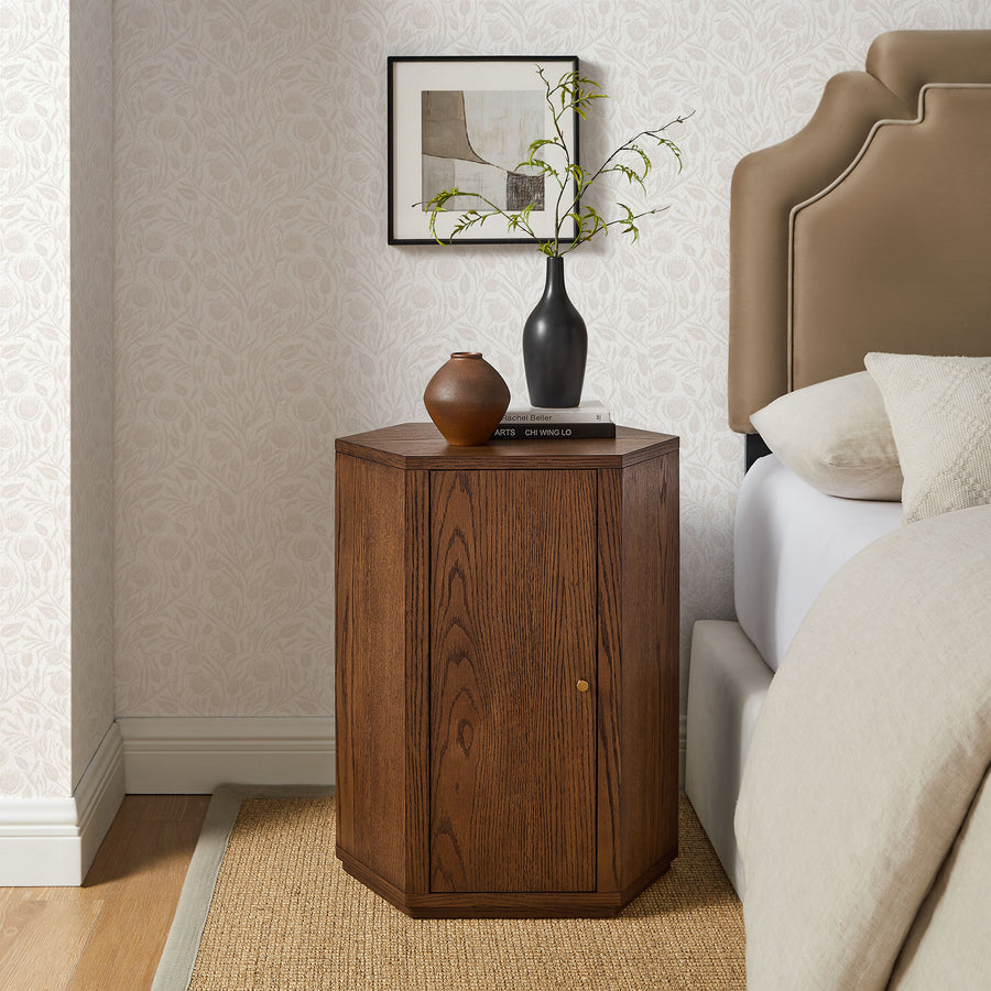 Adair Faceted Wood Side Table in Walnut