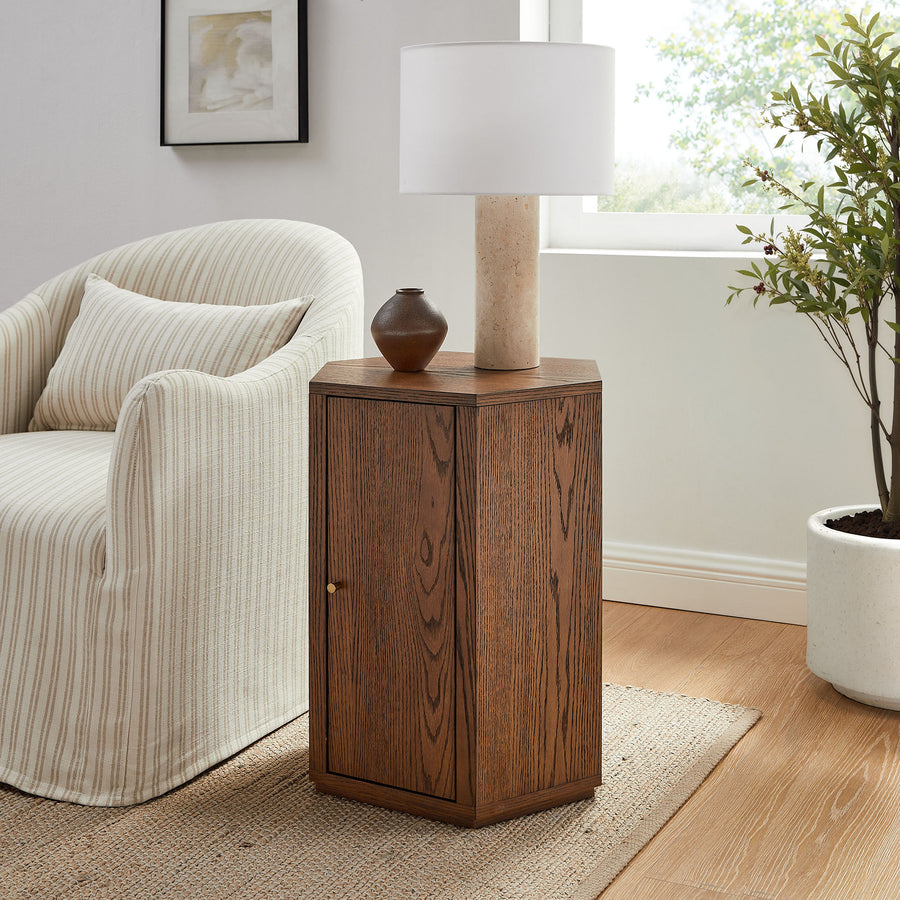 Adair Faceted Wood Side Table in Walnut