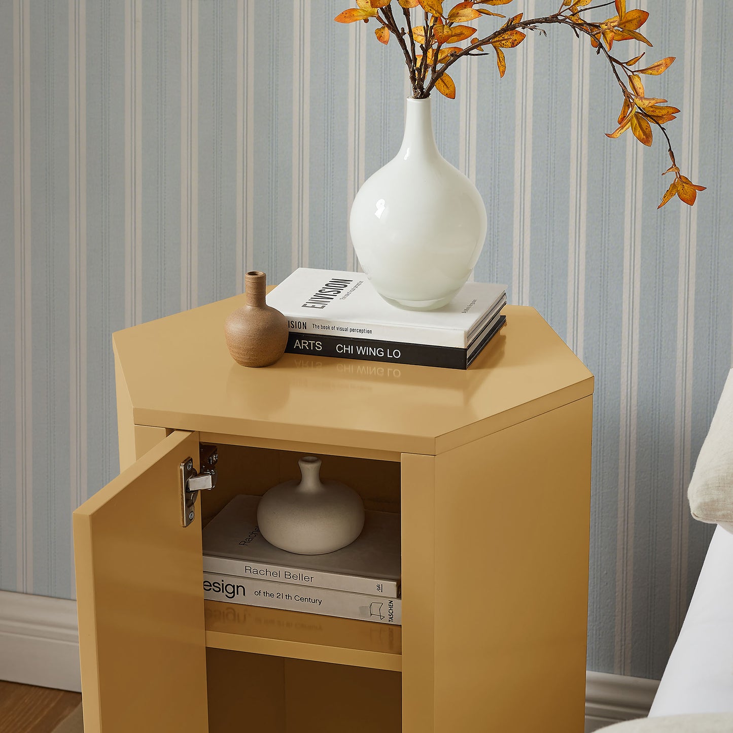 Adair Faceted Semi-Gloss Side Table in Mustard