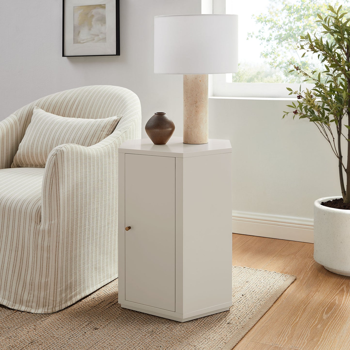 Adair Faceted Semi-Gloss Side Table in Putty