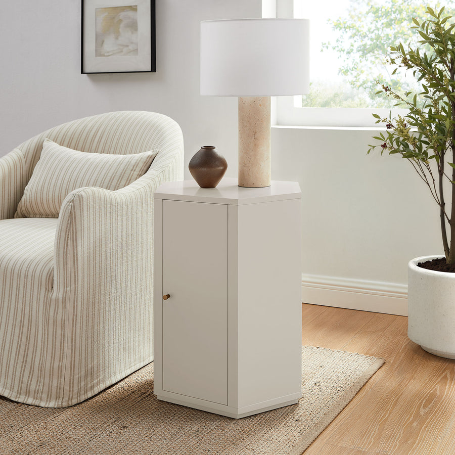 Adair Faceted Semi-Gloss Side Table in Putty