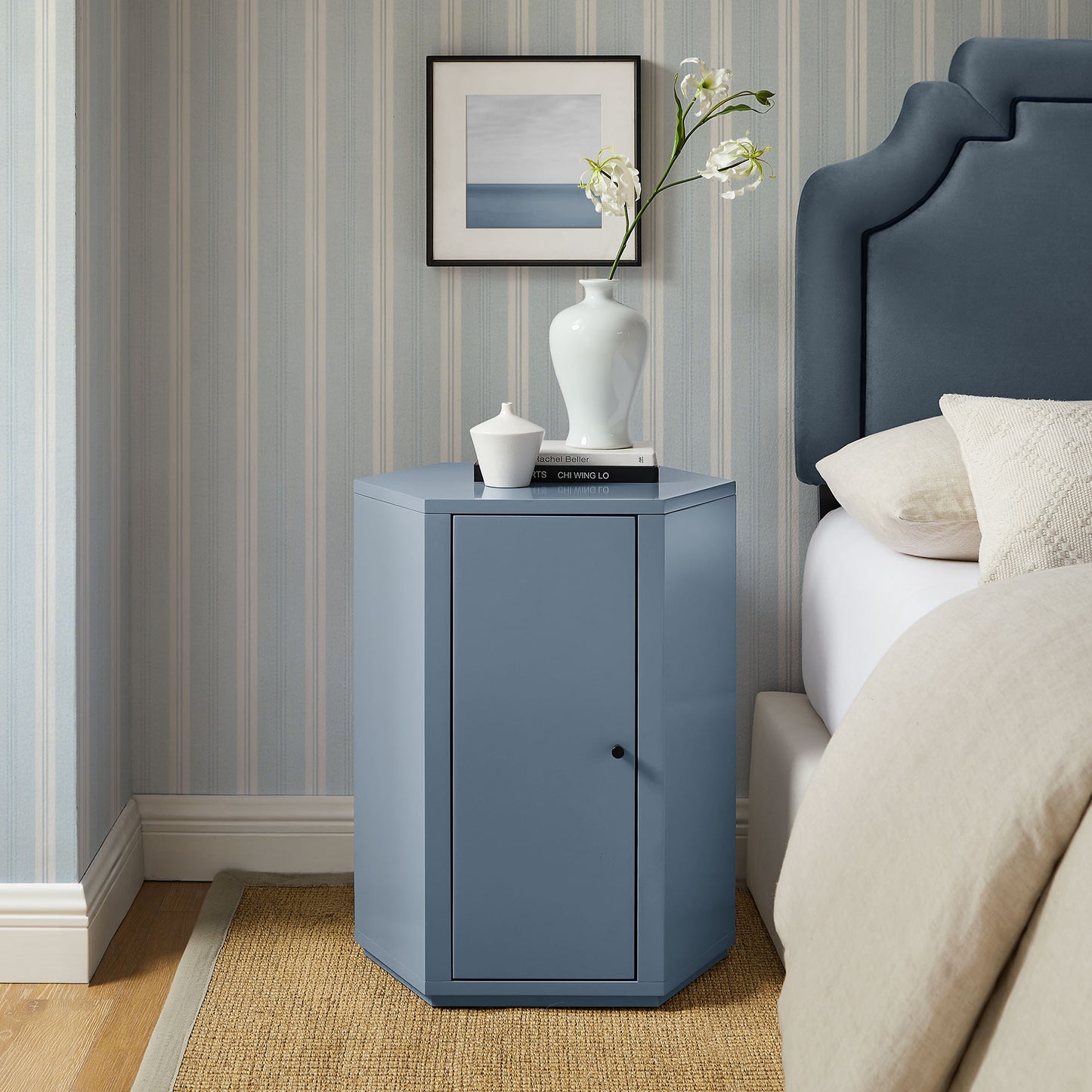 Adair Faceted Semi-Gloss Side Table in Stillwater Blue