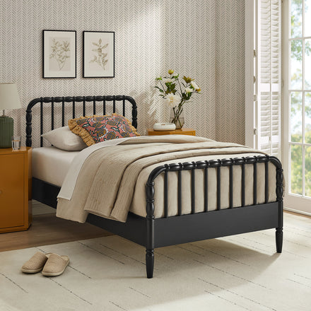 Arlette Twin Size Wood Spindle Bed Frame in Black