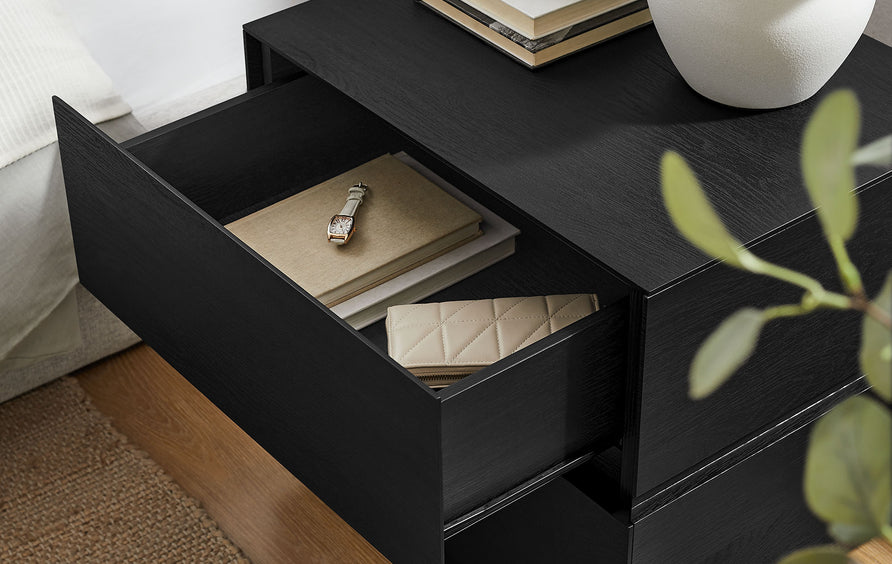 Toledo Floating Pedestal 2-Drawer Nightstand in Black