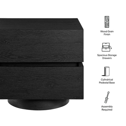 Koval Floating Pedestal 2-Drawer Nightstand in Black