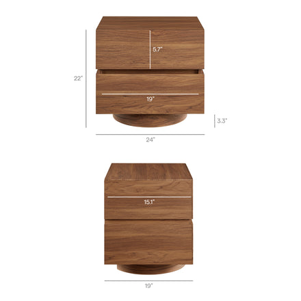Koval Floating Pedestal 2-Drawer Nightstand in Walnut