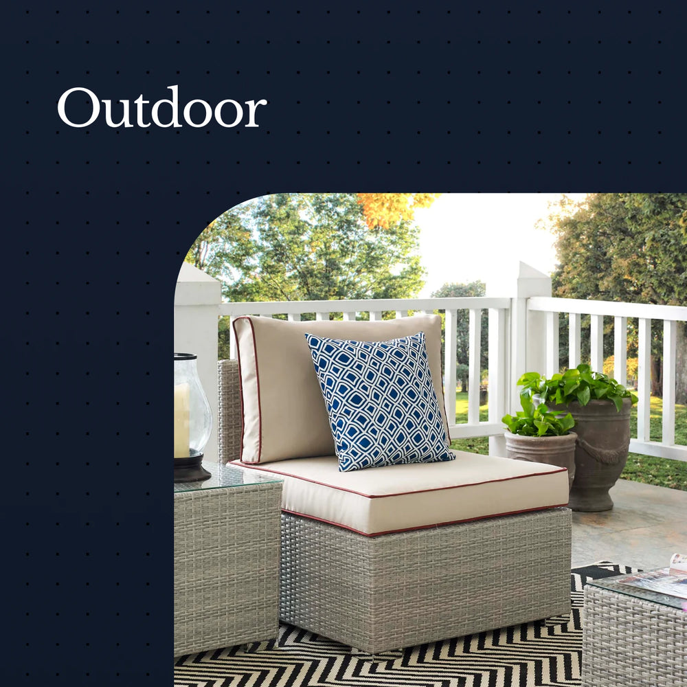 Outdoor furniture set with cushions on a patio